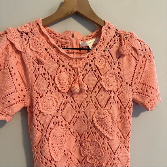NWT LoveShackFancy Pink Cotton Eyelet Crochet Strawberry Bodysuit Small - Picture 11 of 16